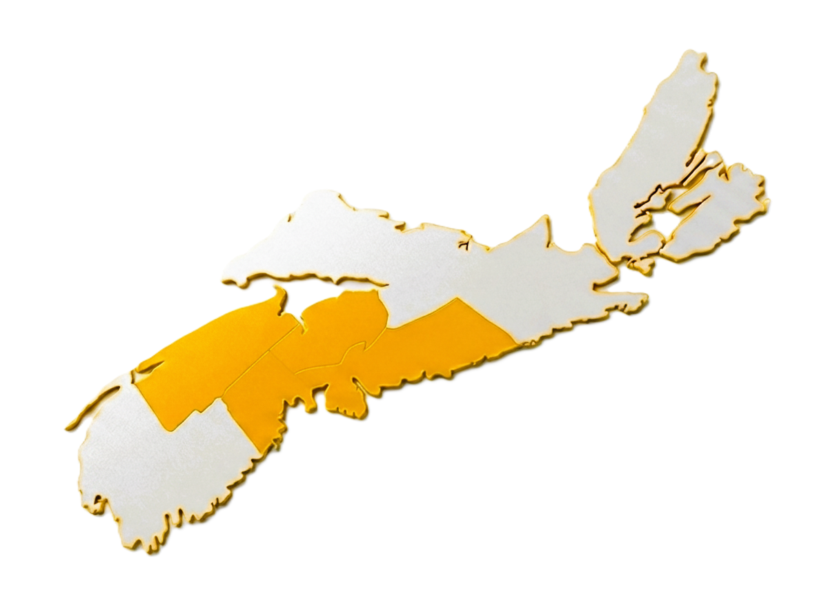 Map showing Omega Electrical service area from Annapolis Valley to Greater Halifax Region